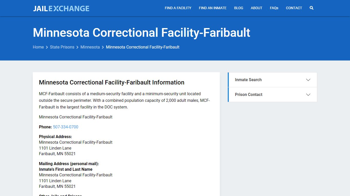 Minnesota Correctional Facility-Faribault Inmate Search, MN - Jail Exchange